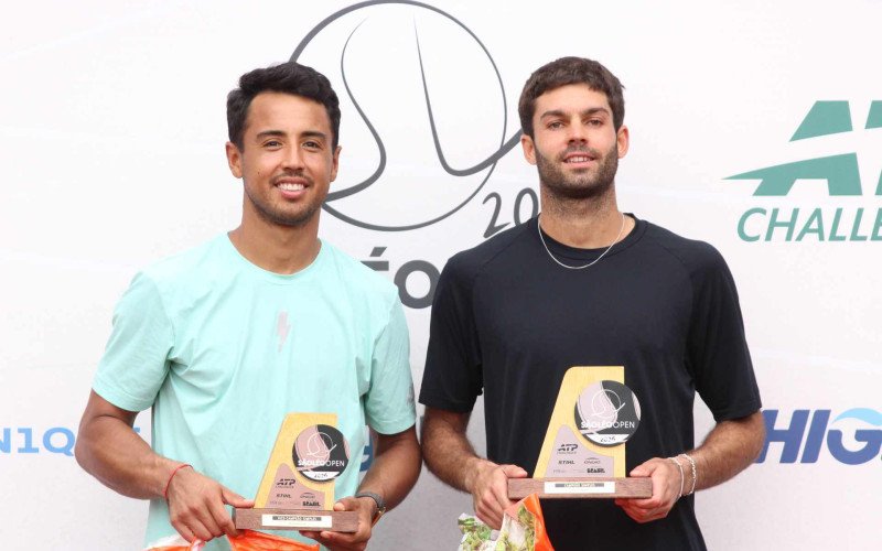 Boliviano Hugo Dellien ao lado do argentino Facundo Acosta, que venceu o São Léo Open | abc+