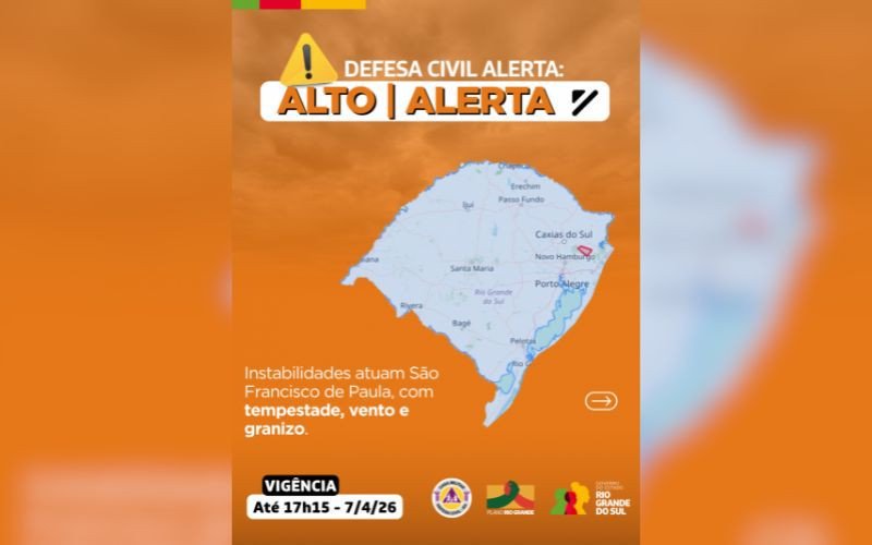 Região do alerta nos arredores de São Francisco de Paulo