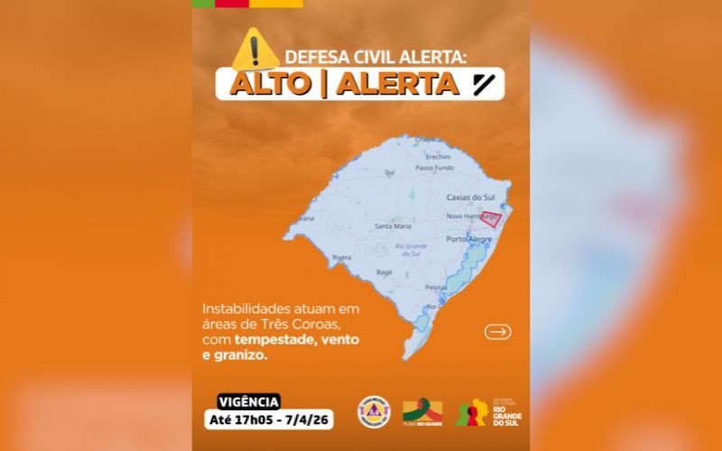 Região do alerta nos arredores de Três Coroas
