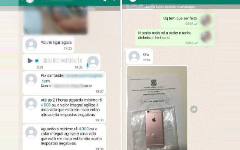 Polícia apresentou prints de conversas via WhatsApp entre golpistas e vítimas de extorsão  | abc+