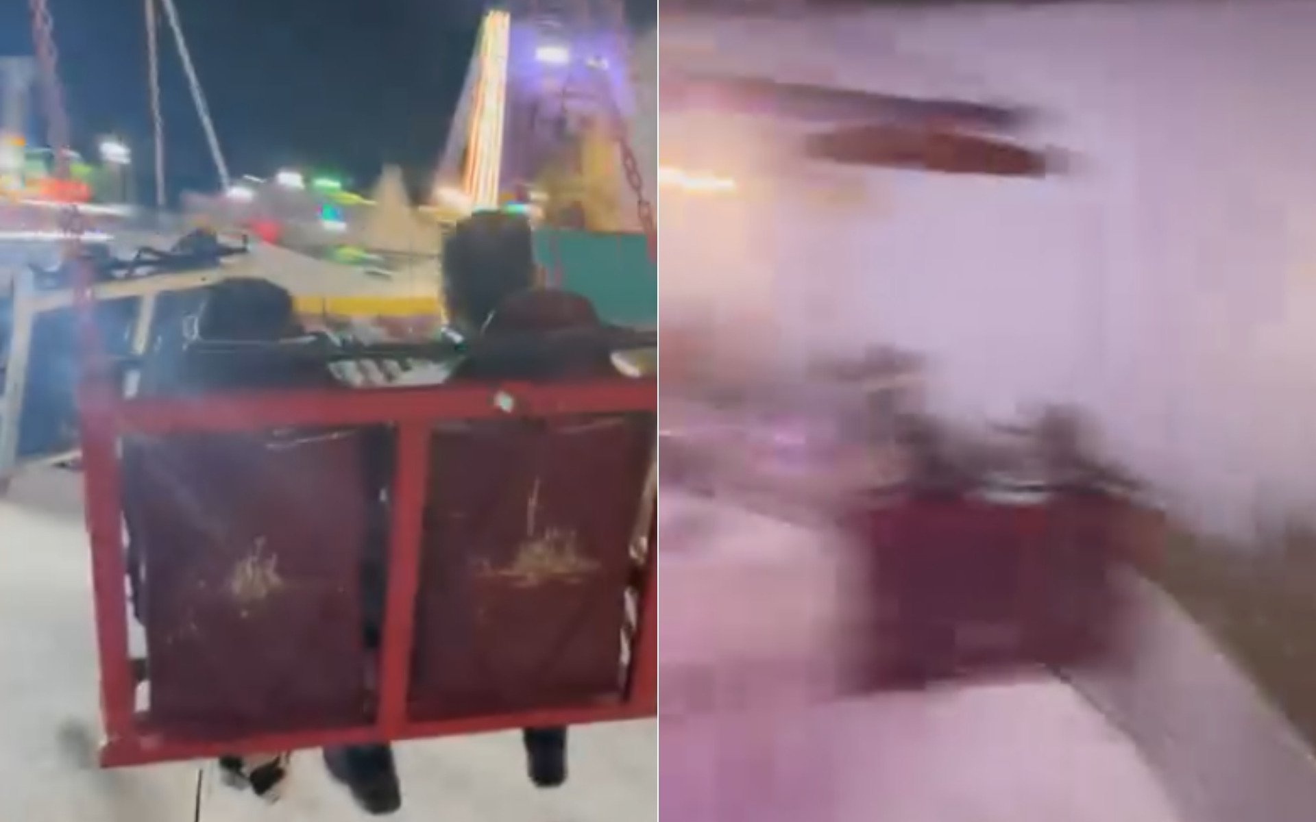 V&iacute;tima grava momento em que brinquedo despenca em parque de divers&otilde;es; acidente deixou 11 feridos