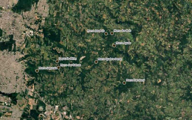 Área de Proteção Ambiental Arco dos Morros, abrangendo morros em Sapucaia do Sul, São Leopoldo, Novo Hamburgo e Gravataí