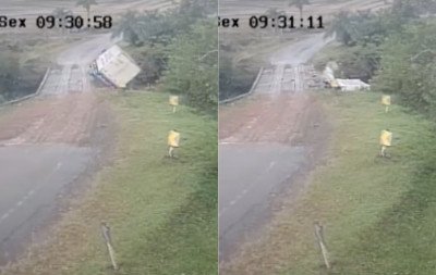 VÍDEO: Caminhão desgovernado cai de ponte sobre rio no RS
