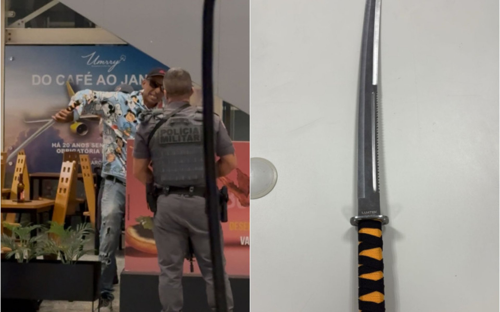 V&Iacute;DEO: Homem armado com espada amea&ccedil;a passageiros em aeroporto brasileiro