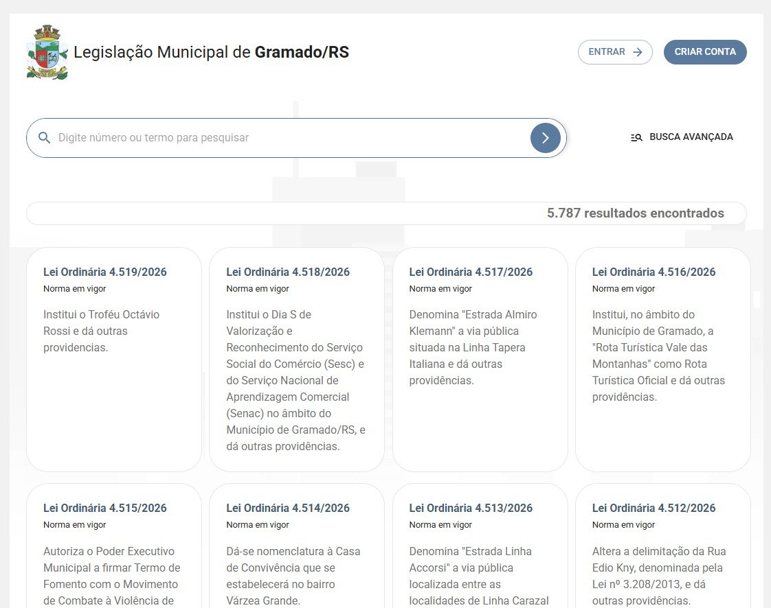 Portal da C&acirc;mara de Vereadores de Gramado passa a contar com novo sistema de acesso &agrave;s leis; confira