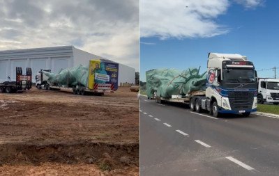 VÍDEO: Estátua da Havan chega à nova loja da região: Veja a megaoperação de transporte da estrutura