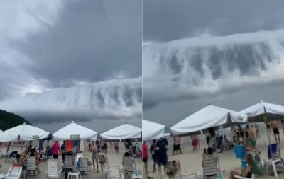 VÍDEO: Nuvem rolo gigante "engole" praia em SP; formação impressiona por semelhança com tsunami