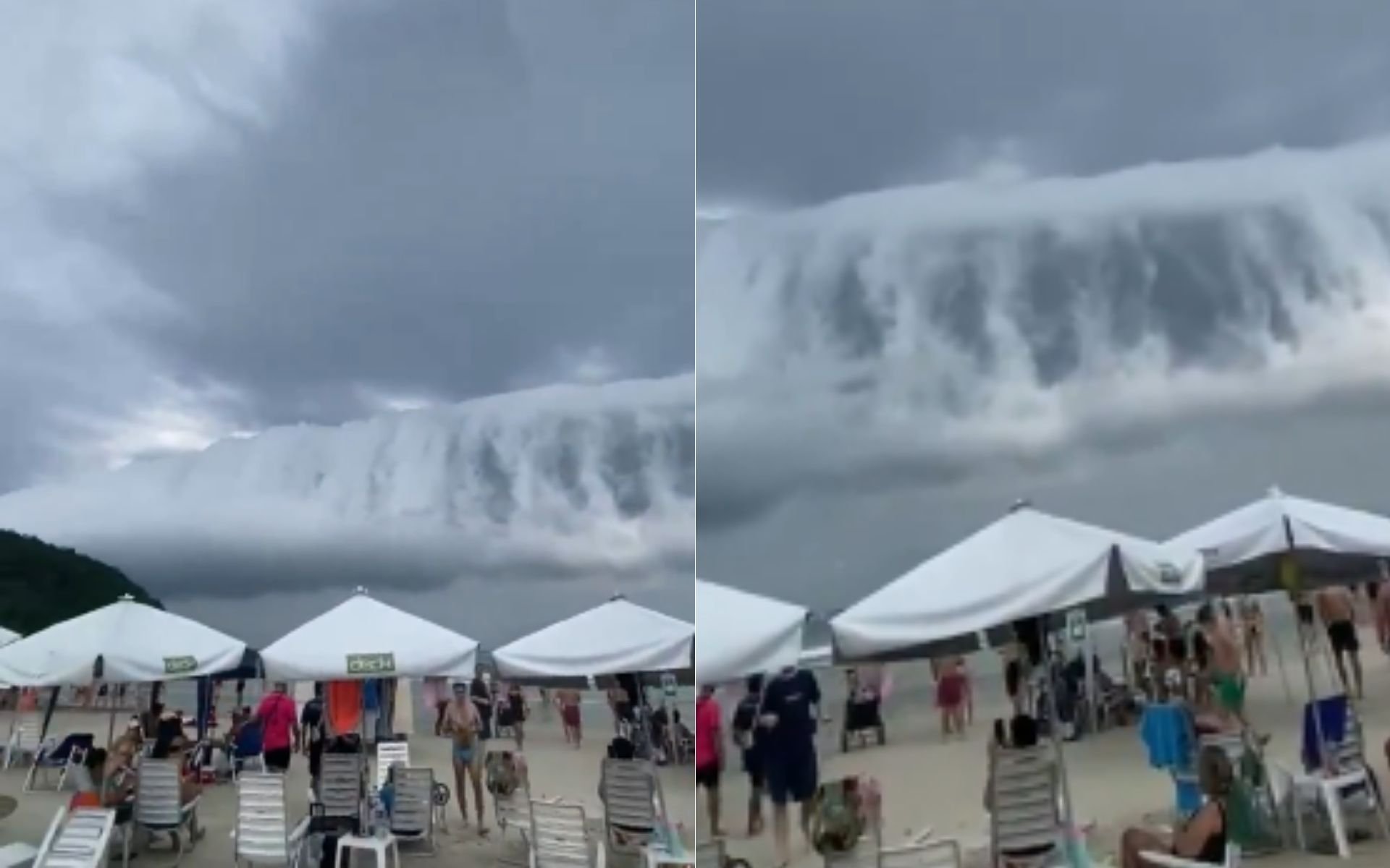 V&Iacute;DEO: Nuvem rolo gigante &ldquo;engole&rdquo; praia em SP; forma&ccedil;&atilde;o impressiona por semelhan&ccedil;a com tsunami