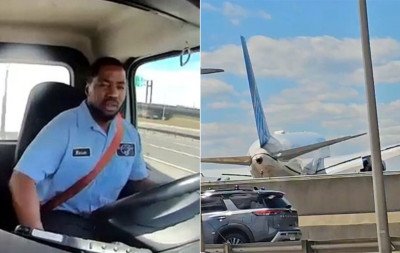 Vídeo impressionante: Boeing 767 faz pouso baixo e pneu do avião atinge caminhão; veja imagens de dentro do veículo
