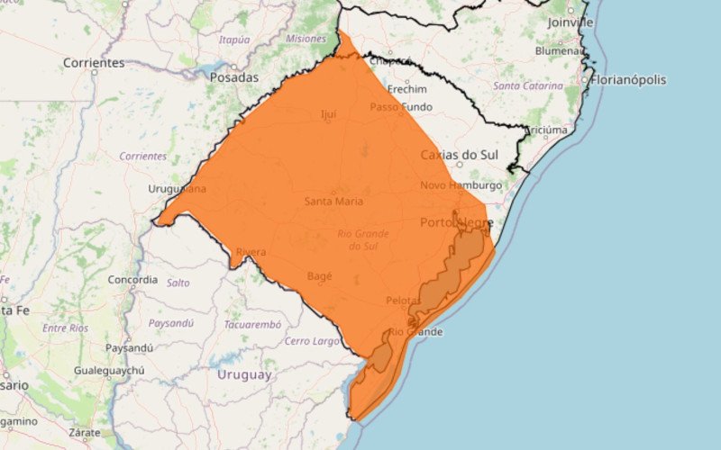 Aviso de tempestade com grau de severidade de Perigo
