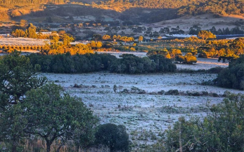 Geada congela paisagens de S&atilde;o Joaquim, em Santa Catarina, com term&ocirc;metros marcando -5,6&deg;C nesta ter&ccedil;a-feira (12)