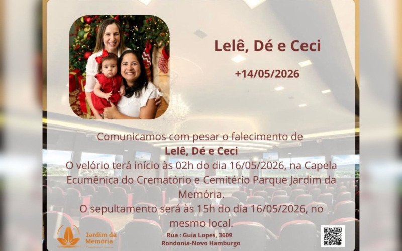 Velório e sepultamento de Neila Patrícia Gomes de Medina, Débora Juliana Reinheimer Marques e Cecília Marques de Medina acontecem neste sábado (16) | abc+