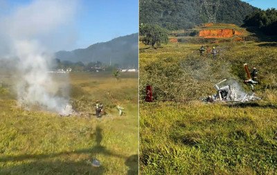 Identificada vítima de queda de helicóptero em Pomerode; aeronave pegou fogo ao tocar o solo