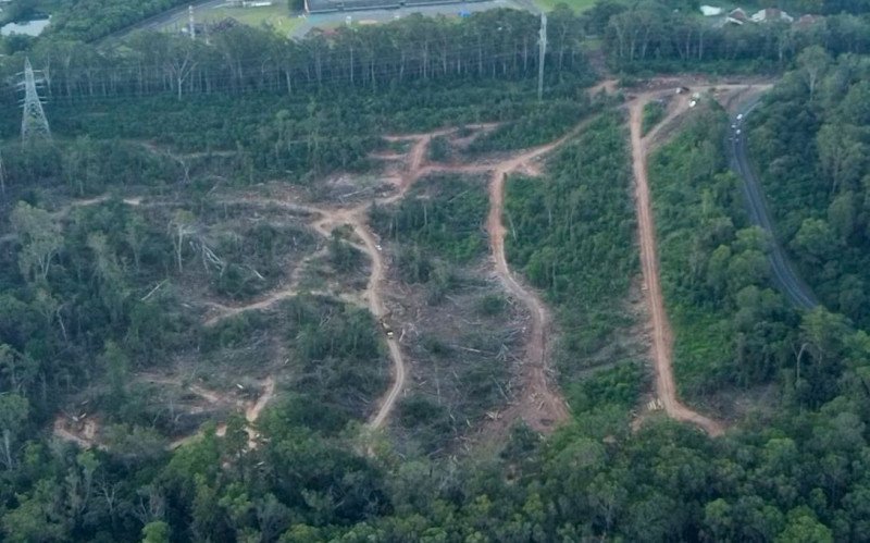 Vista aérea da área de desmatamento da Reserva Natural, na Estrada do Horto