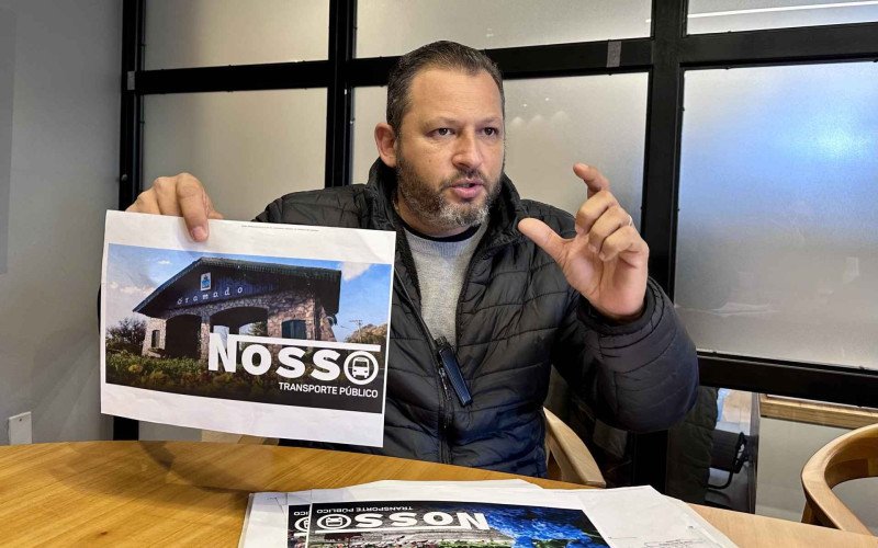 Tiago mostra exemplo de arte do cartão chamado Nosso