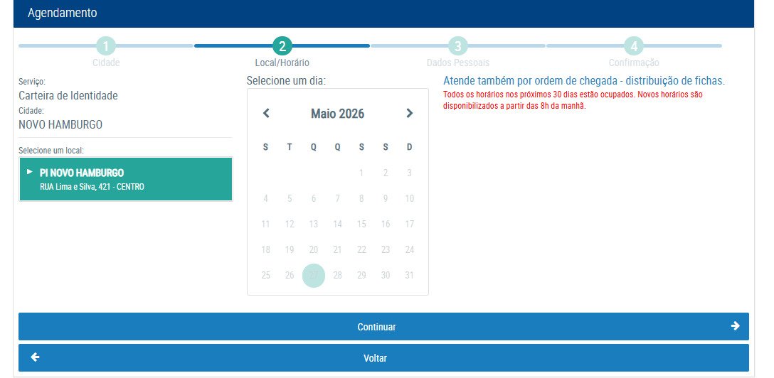 Nenhuma data de agendamento para nova identidade está disponível em Novo Hamburgo | abc+
