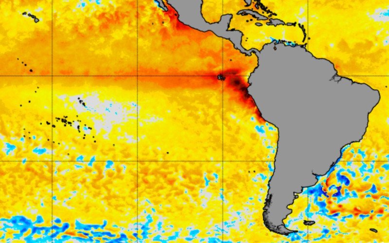 Imagem do aquecimento do Pacífico em 2 de junho de 2026, antes do anúncio oficial da NOAA sobre El Niño | abc+