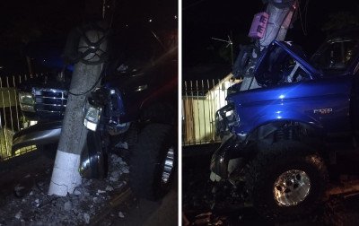 Colisão de picape F-1000 contra poste de concreto deixa um ferido no Vale do Sinos