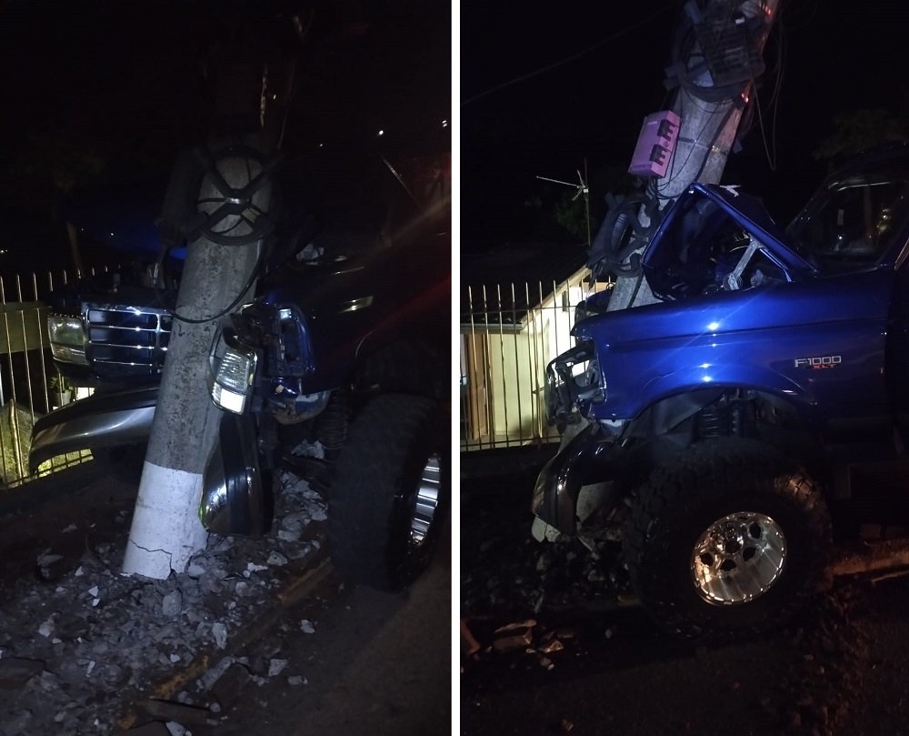 Colis&atilde;o de picape F-1000 contra poste de concreto deixa um ferido no Vale do Sinos