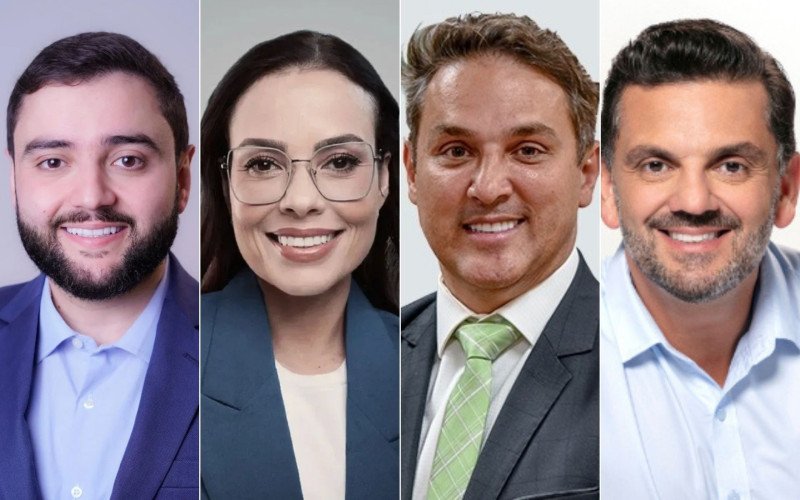 Pré-candidatos ao governo do RS: Gabriel Souza (MDB), Juliana Brizola (PDT), Luciano Zucco (PL) e Marcelo Maranata (PSDB) | abc+