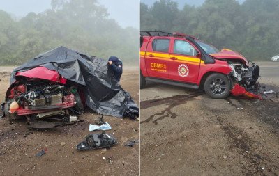 Colisão frontal com viatura dos Bombeiros deixa dois mortos em rodovia do RS