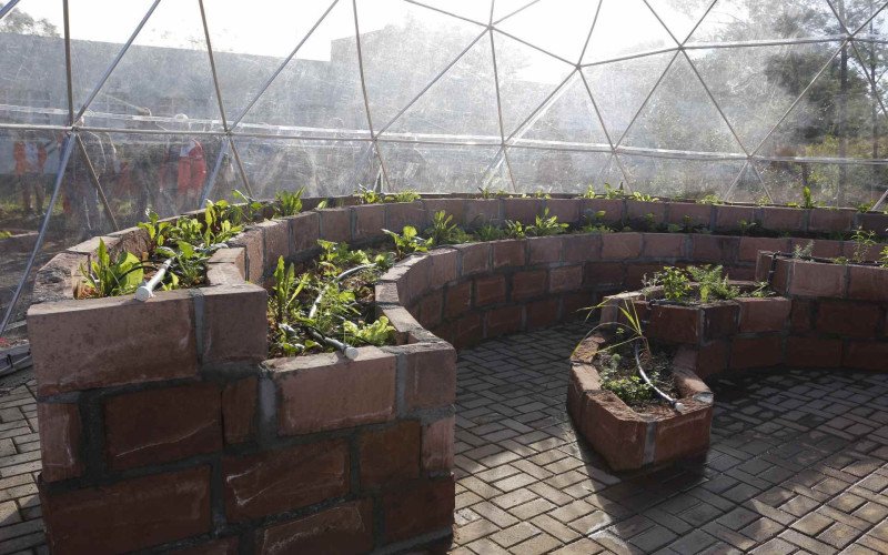 Construída em formato geodésico, a horta possui capacidade de produção de alimentos o ano inteiro. | abc+