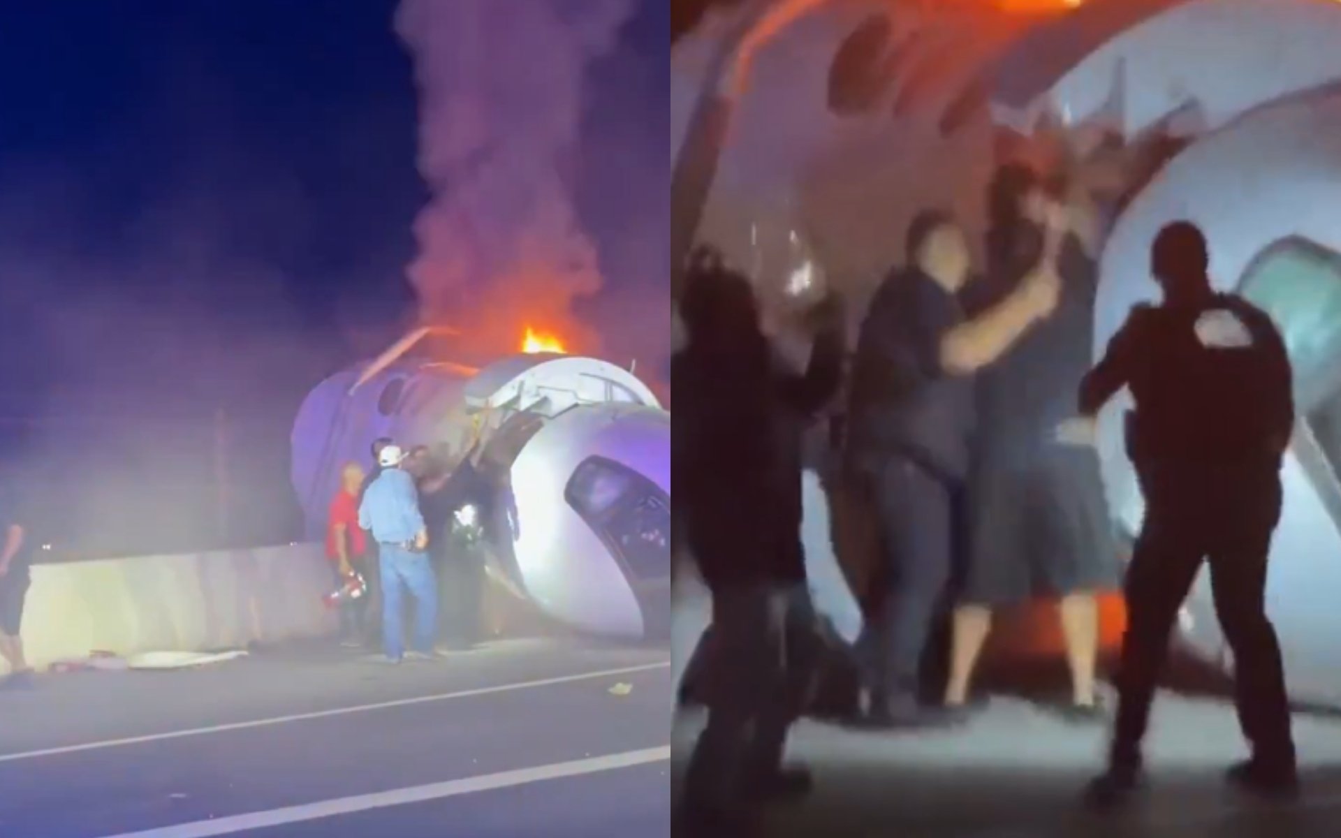 V&Iacute;DEO: Avi&atilde;o cai, pega fogo em rodovia e passageiros s&atilde;o resgatados por motoristas no Texas