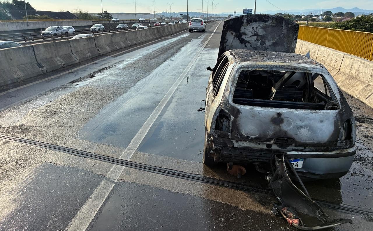 BR-116: Tr&acirc;nsito fica em meia pista na ponte sobre o Rio dos Sinos ap&oacute;s inc&ecirc;ndio em ve&iacute;culo