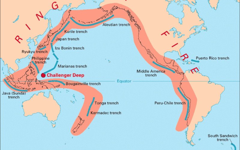 Trincheiras onde fica o Círculo de Fogo, no Oceano Pacifico | abc+