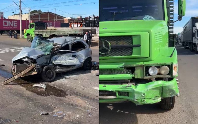 Carro fica destruído em colisão com caminhão na RS-240, em São Leopoldo | abc+