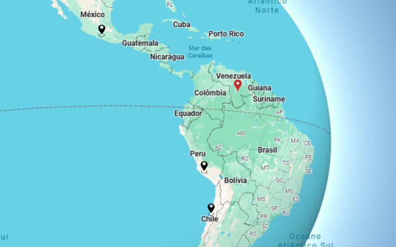 Onde fica a Venezuela comparada a países como México, Peru e Chile, que estão na zona do Círculo de Fogo | abc+