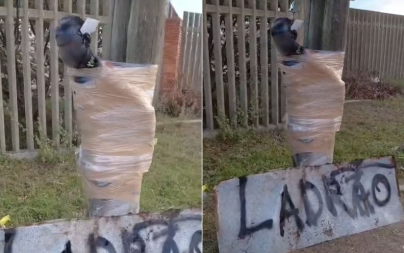 Homem foi pintato e amarrado em poste com placa de "ladrão" em Rio Grande  | abc+