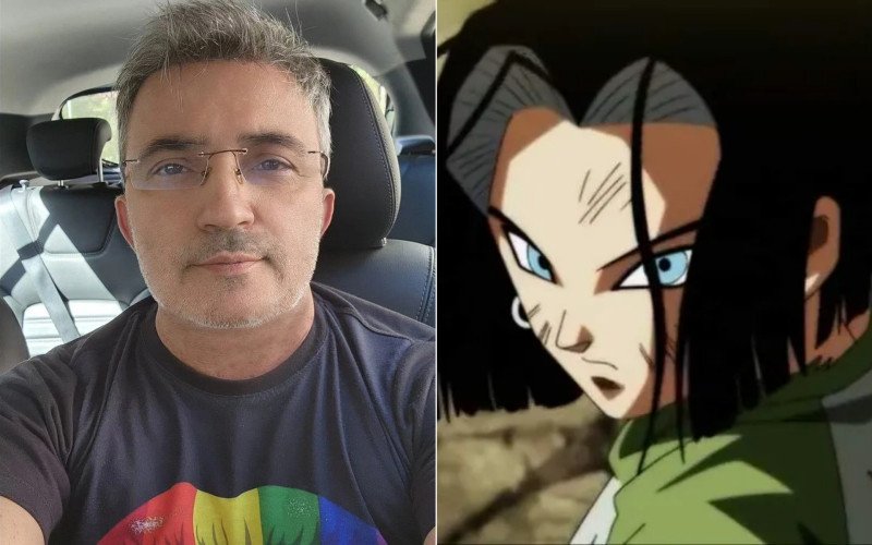 Figueira Junior e seu personagem Androide 17, na franquia japonesa Dragon Ball. | abc+