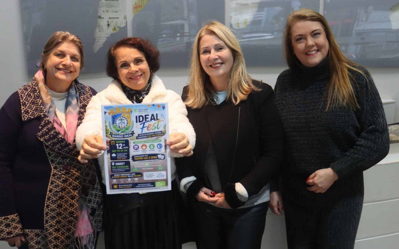 Sirlei, Méri (com o cartaz), Cláudia e Elisâgela estiveram no Jornal NH para divulgar a Ideal Fest | abc+