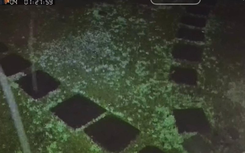 Câmera de segurança de uma casa registrou a possível queda de neve na madrugada deste sábado (4)