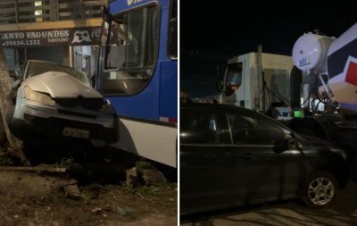 Caminhão bate em ônibus e provoca engavetamento com cinco veículos em Portão