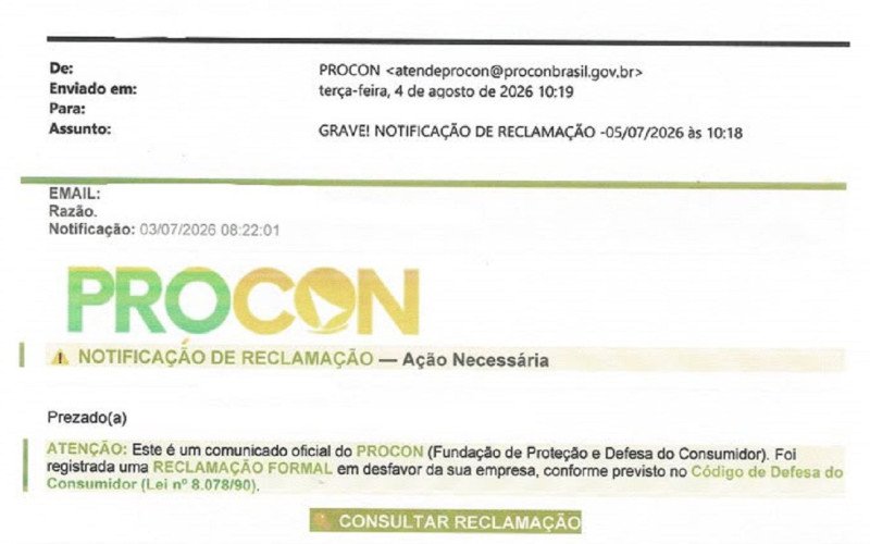 Exemplo de um dos e-mails fraudulentos enviados | abc+