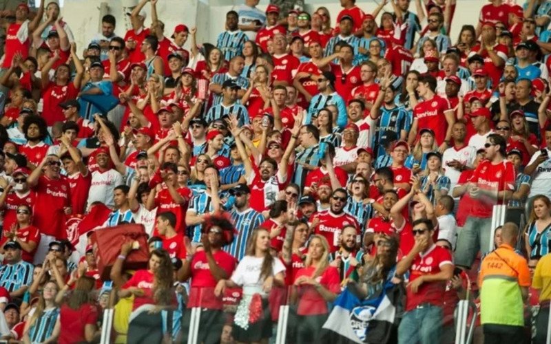 Torcedores de Inter e Grêmio dividindo o mesmo espaço na arquibancada | abc+