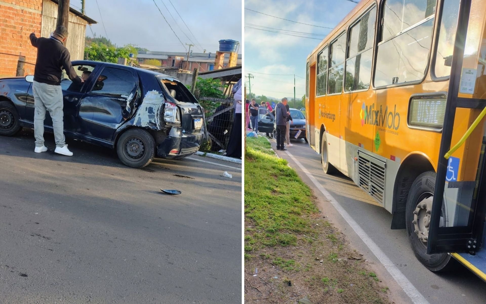 Carro e ônibus municipal se envolvem em acidente em Novo Hamburgo