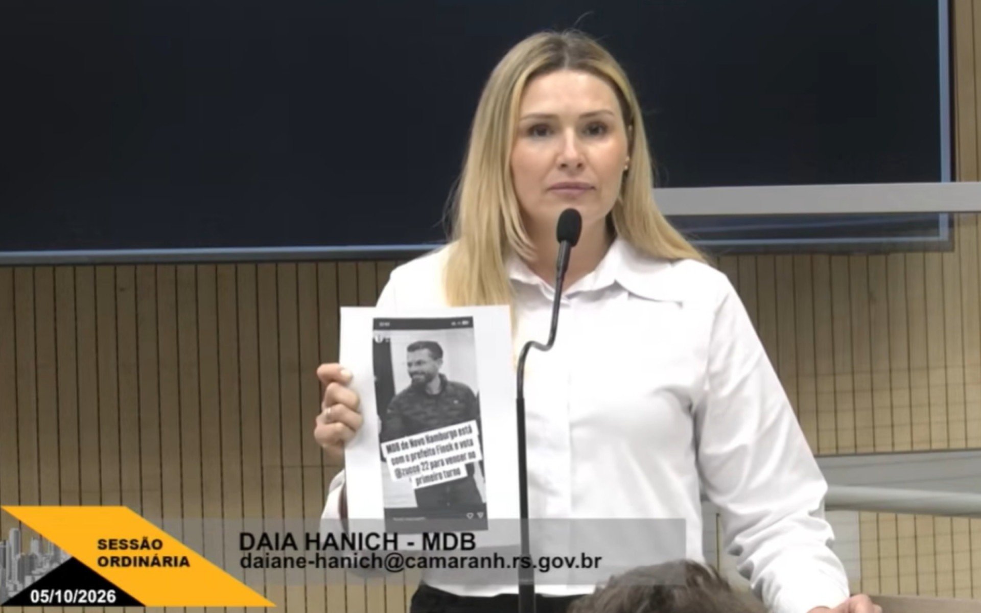 “O MDB de Novo Hamburgo não está contigo”, diz vereadora após postagem do prefeito