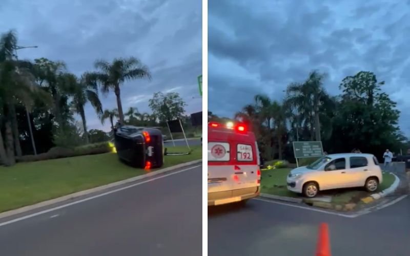 Carro tomba no acesso a Ivoti pela BR-116