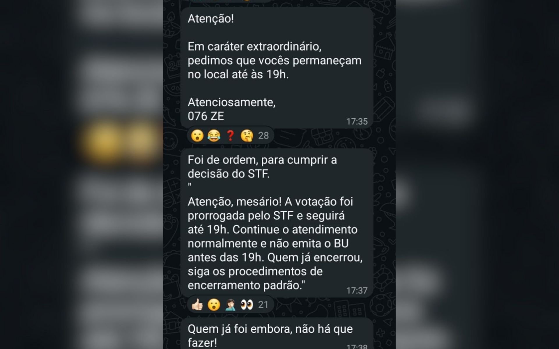 Mesários recebem mensagem às 17h35 sobre prorrogação da votação em Novo Hamburgo