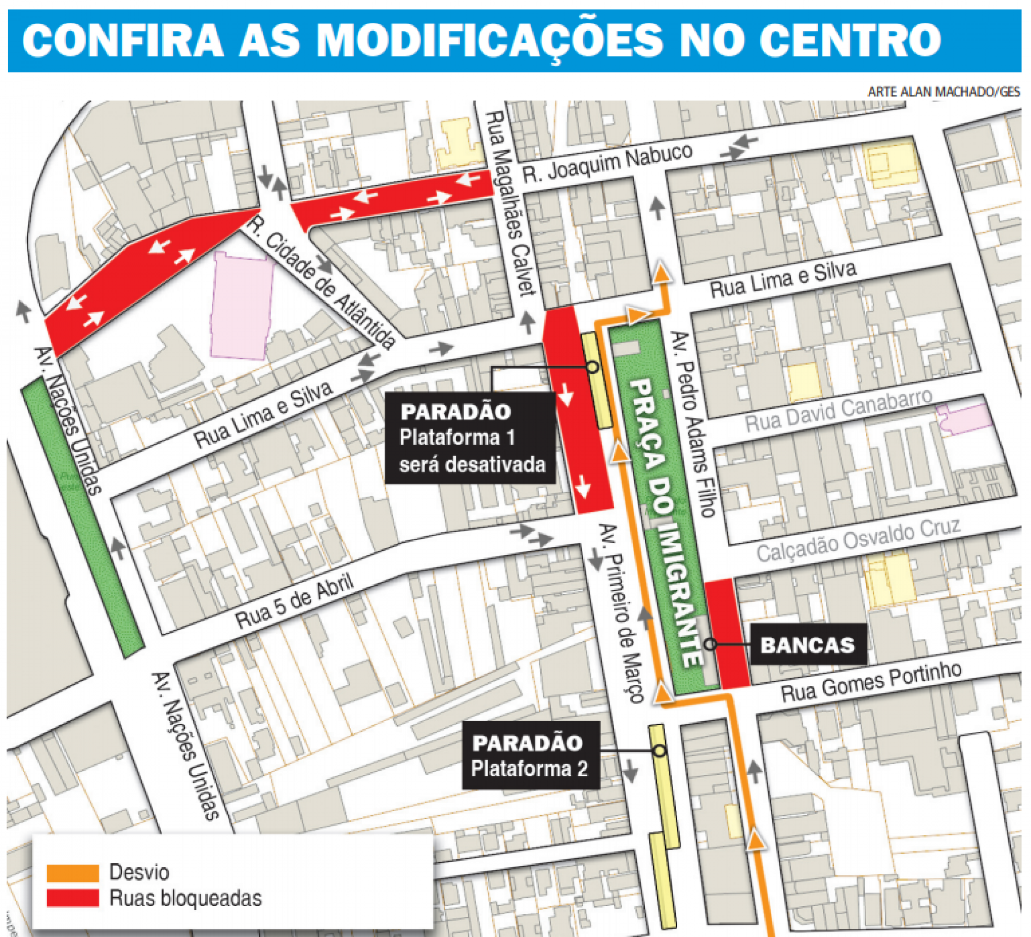 Mapa modificações no Centro