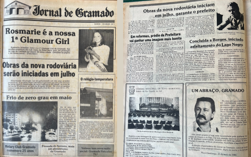 Registros da primeira edição do Jornal de Gramado, em 25 de maio de 1984