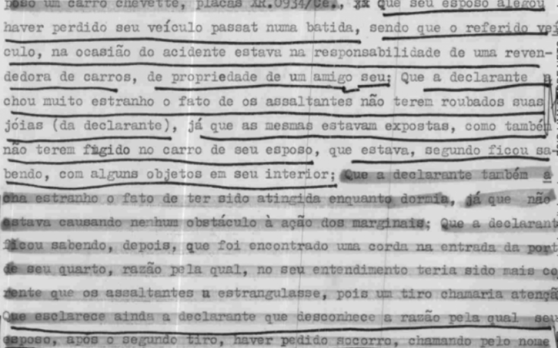 Trecho do depoimento de Maria da Penha à polícia em 10 de janeiro de 1984. | Jornal NH