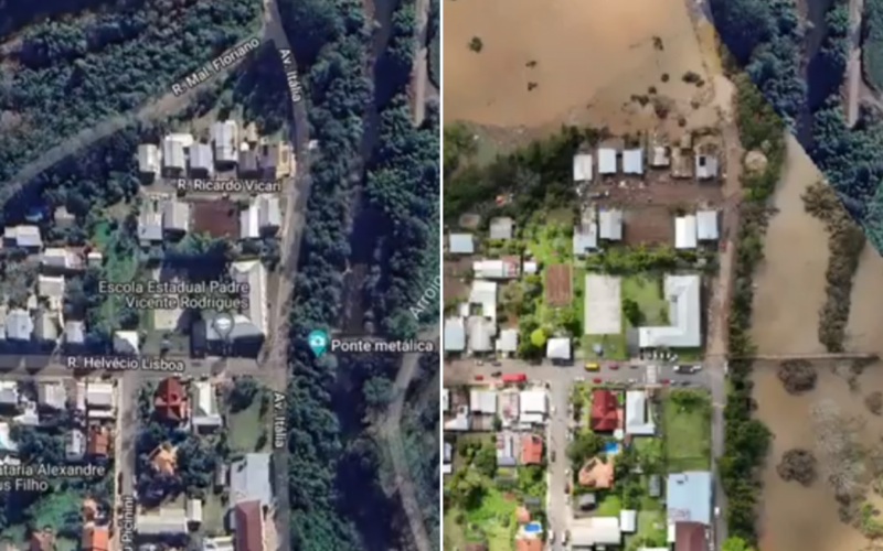 ANTES E DEPOIS: Veja como ficou cidade do Vale do Taquari após as chuvas que atingiram o RS