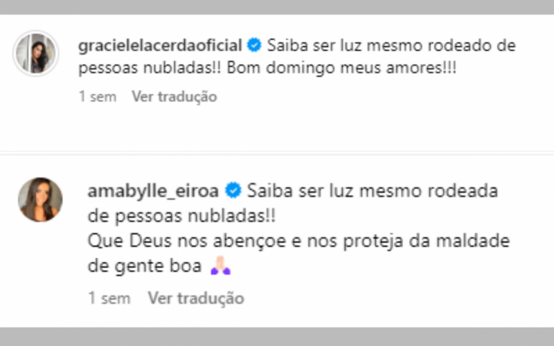 Graciele Lacerda e Amabylle Eiroa postaram indiretas nas redes | Jornal NH