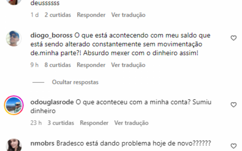 Clientes comentaram na Ãºltima postagem do Instagram do Bradesco sobre contas