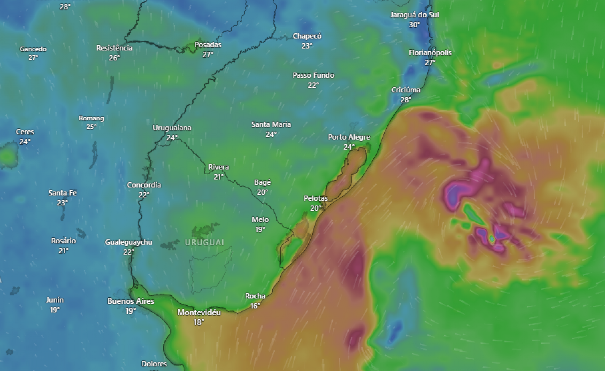 CICLONE: Com previsão de ventos fortes e queda de granizo, veja como será passagem do fenômeno pelo RS no Natal