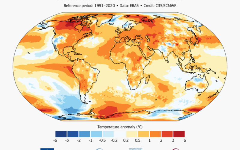 Anomalia da temperatura da superfície do ar de 2023 em relação à média de 1991-2020 | abc+